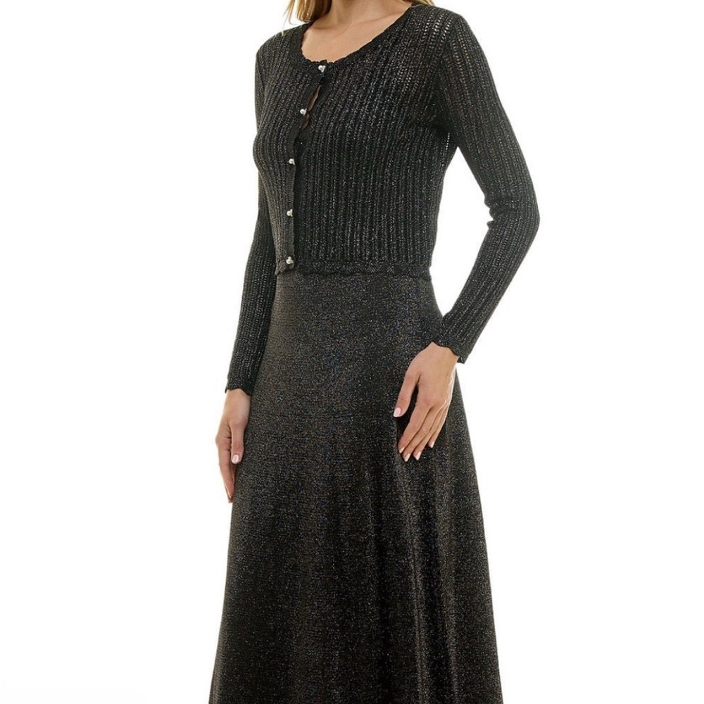 Taylor Women's Metallic Cardigan & Sleeveless Midi Dress Set